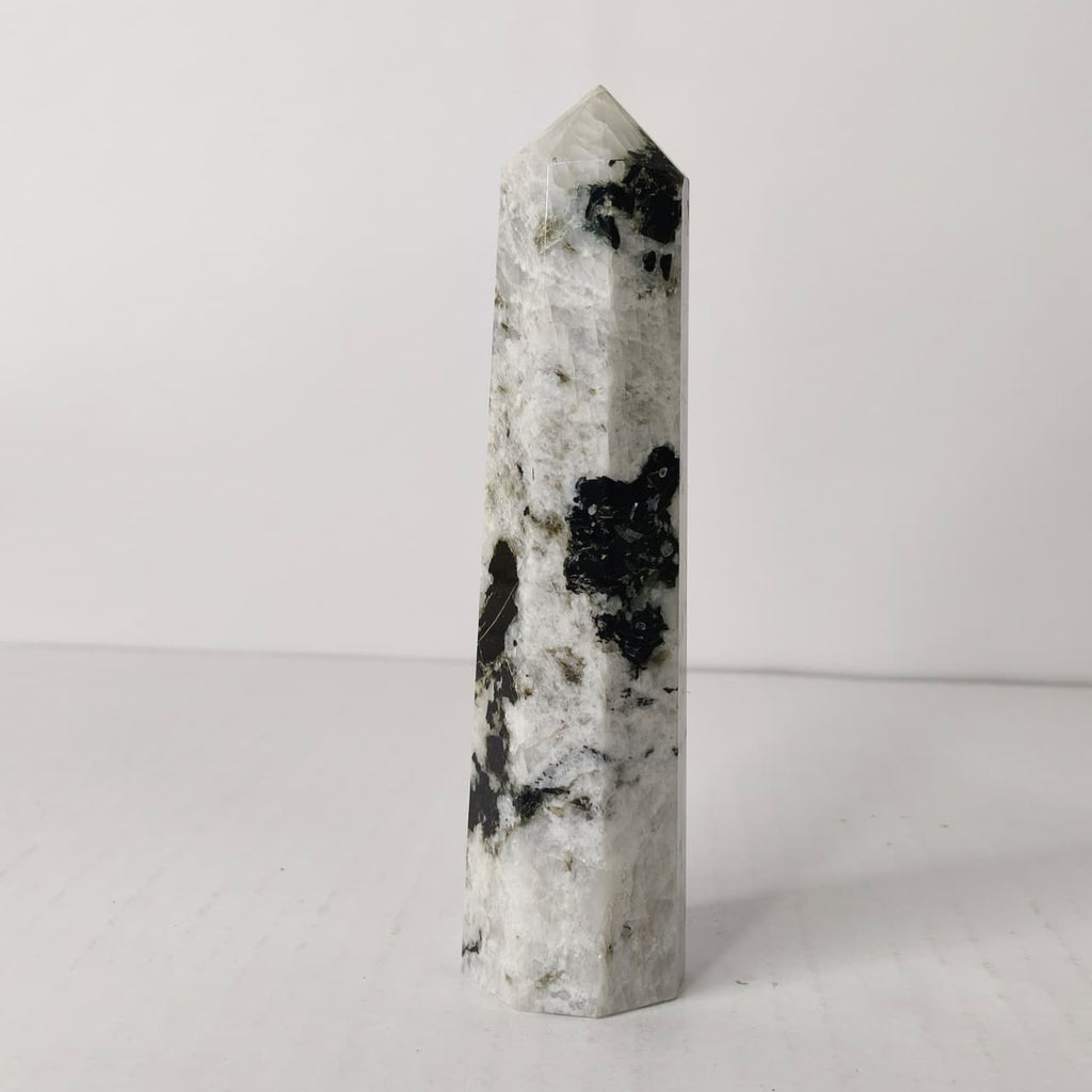 Natural Rainbow Moonstone Point Pencil Tower – Intuition & Divine Feminine Crystal Obelisk - AEORA ROCKS INDIA -Healing Crystals superstore