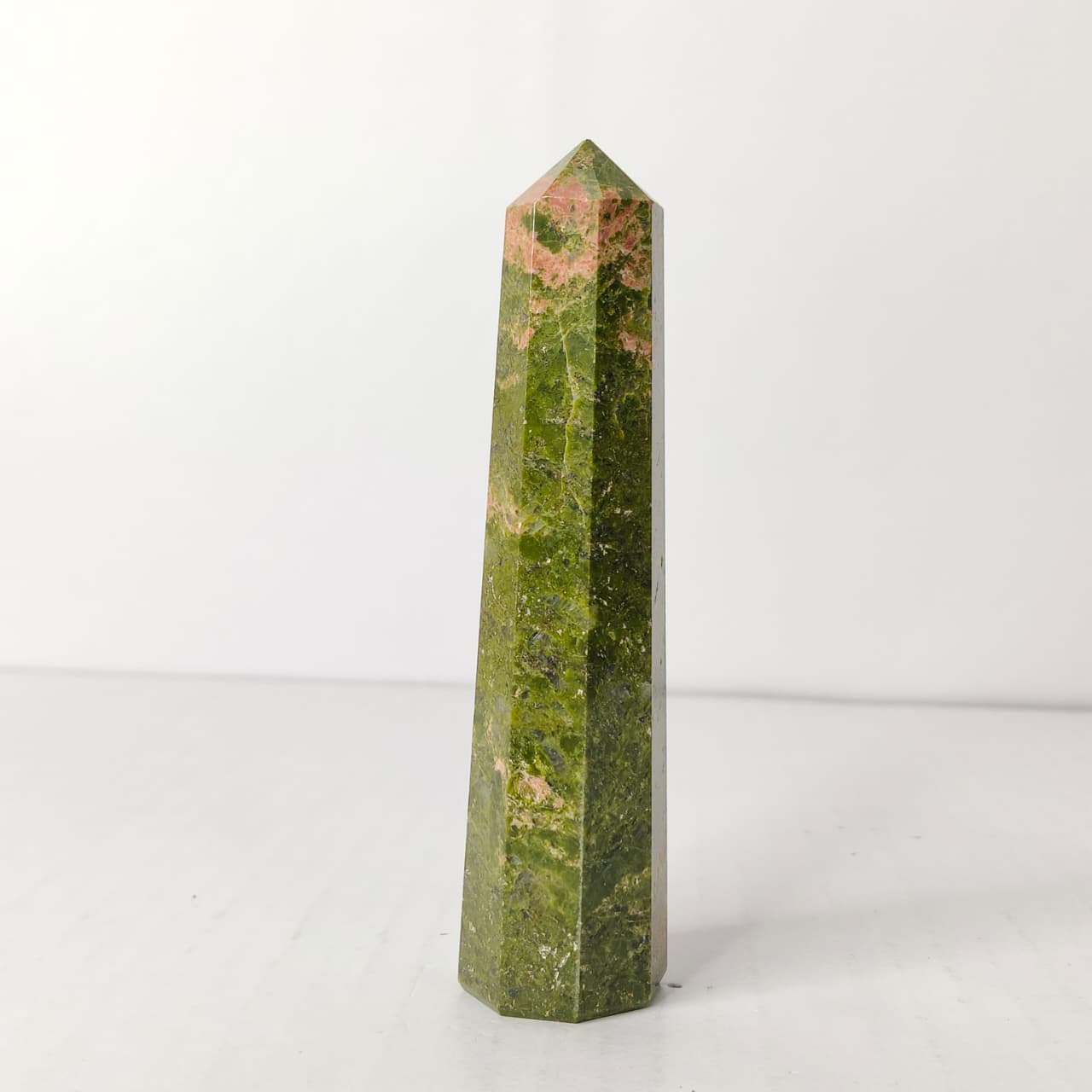 Natural Unakite Point Tower – Emotional Healing & Heart Chakra Crystal Obelisk