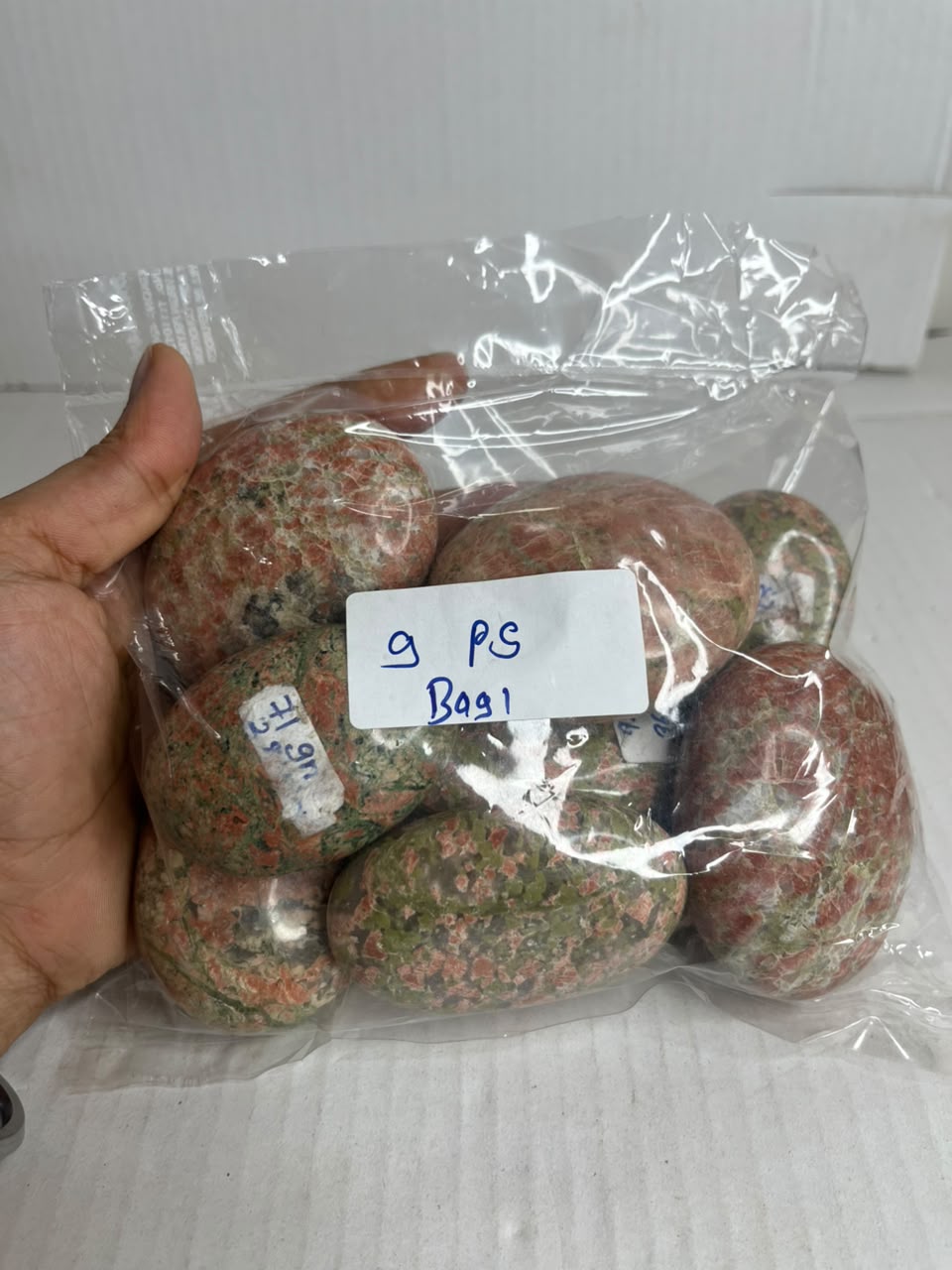 UNAKITE A PALM STONE BAG 1 - 1 KG, 9 PCS - AEORA ROCKS INDIA -Healing Crystals superstore