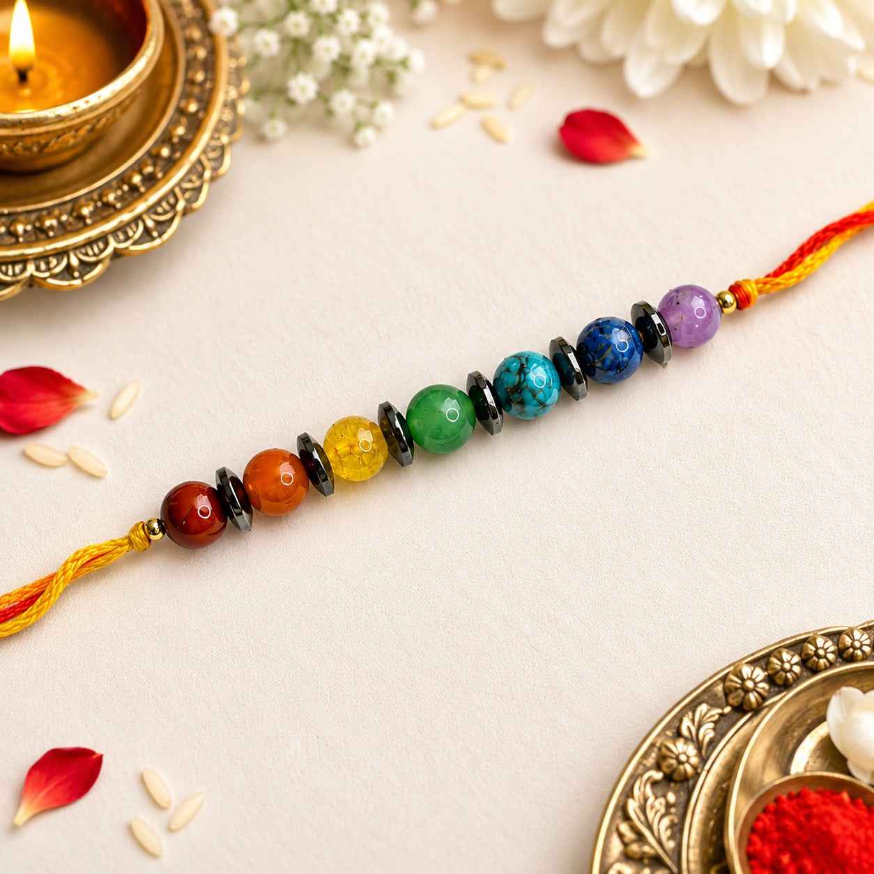 Aeora Rocks Seven Chakra Rakhi – Natural 7 Chakra Crystal Rakhi Bracelet for Balance, Positivity & Protection | Spiritual Raksha Bandhan Gift for Brother