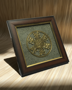 Zibu Symbol on Pyrite dust in a frame - AEORA ROCKS INDIA -Healing Crystals superstore