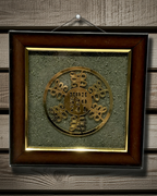 Zibu Symbol on Pyrite dust in a frame - AEORA ROCKS INDIA -Healing Crystals superstore