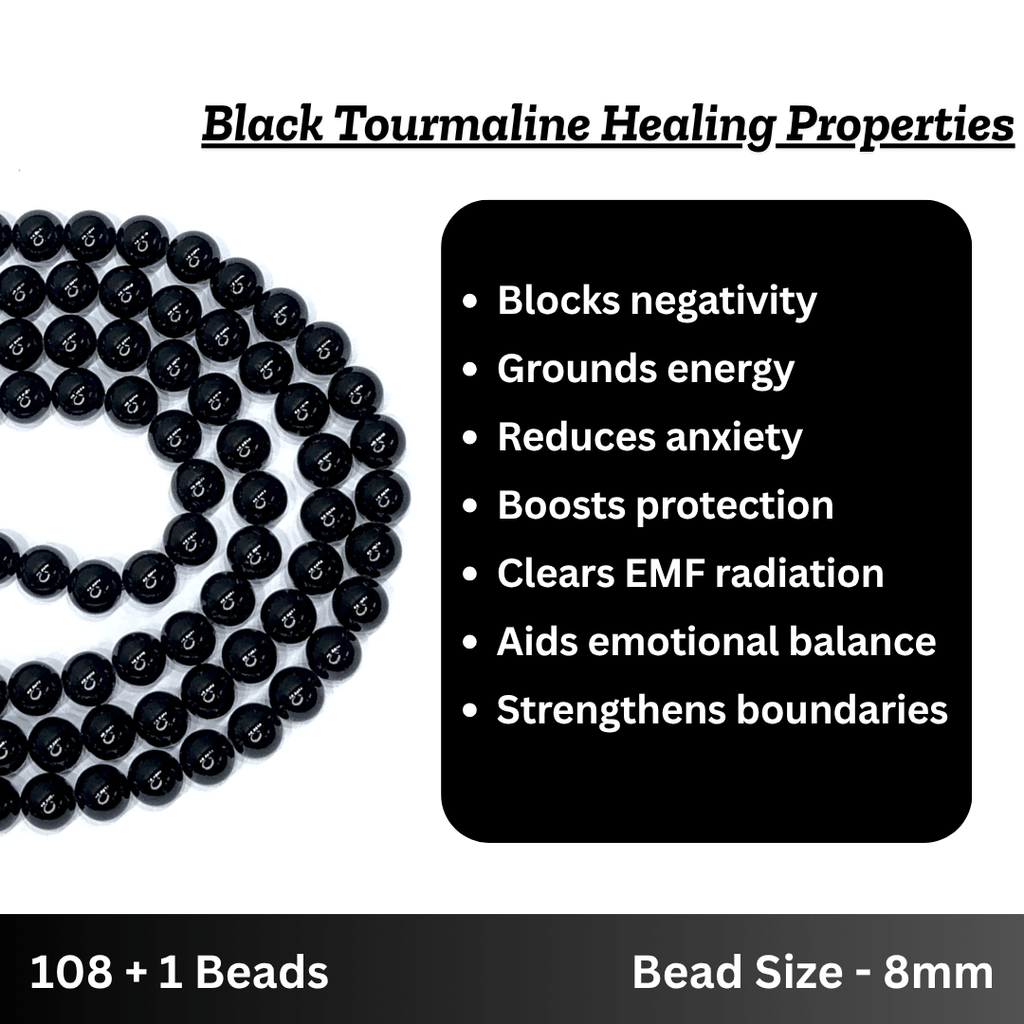 Black Tourmaline Japa Mala - AEORA ROCKS INDIA - Healing Crystals superstore