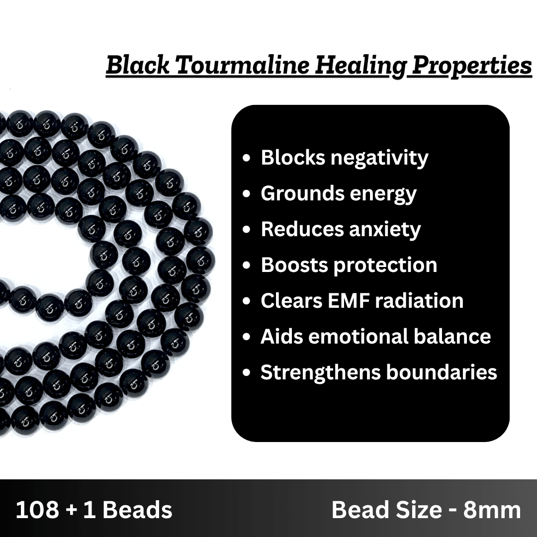 Black Tourmaline Japa Mala - AEORA ROCKS INDIA - Healing Crystals superstore