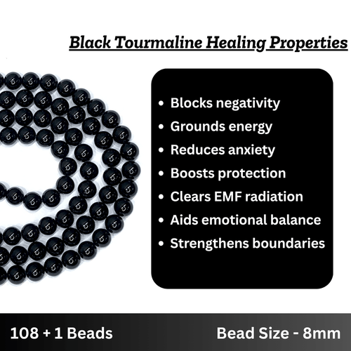Black Tourmaline Japa Mala - AEORA ROCKS INDIA - Healing Crystals superstore