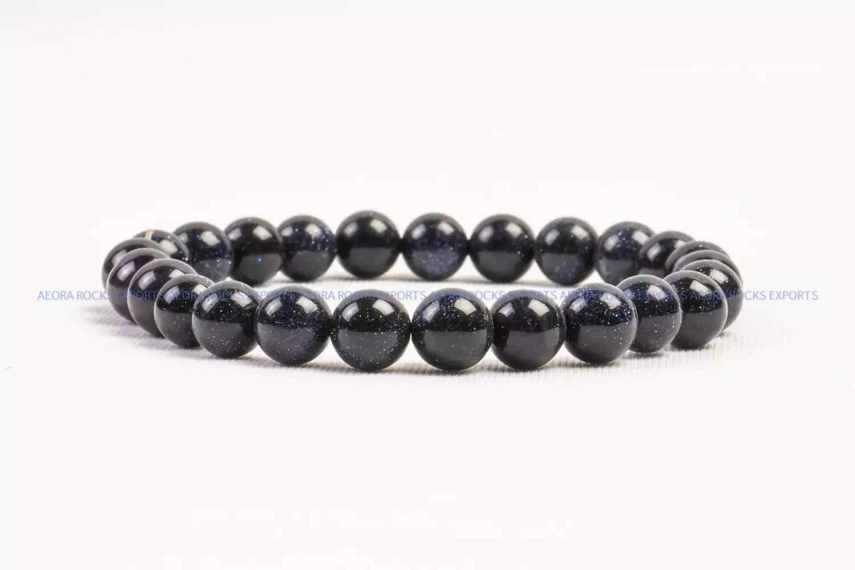 Blue Goldstone Bead Bracelet 8mm in India - Aeora Rocks