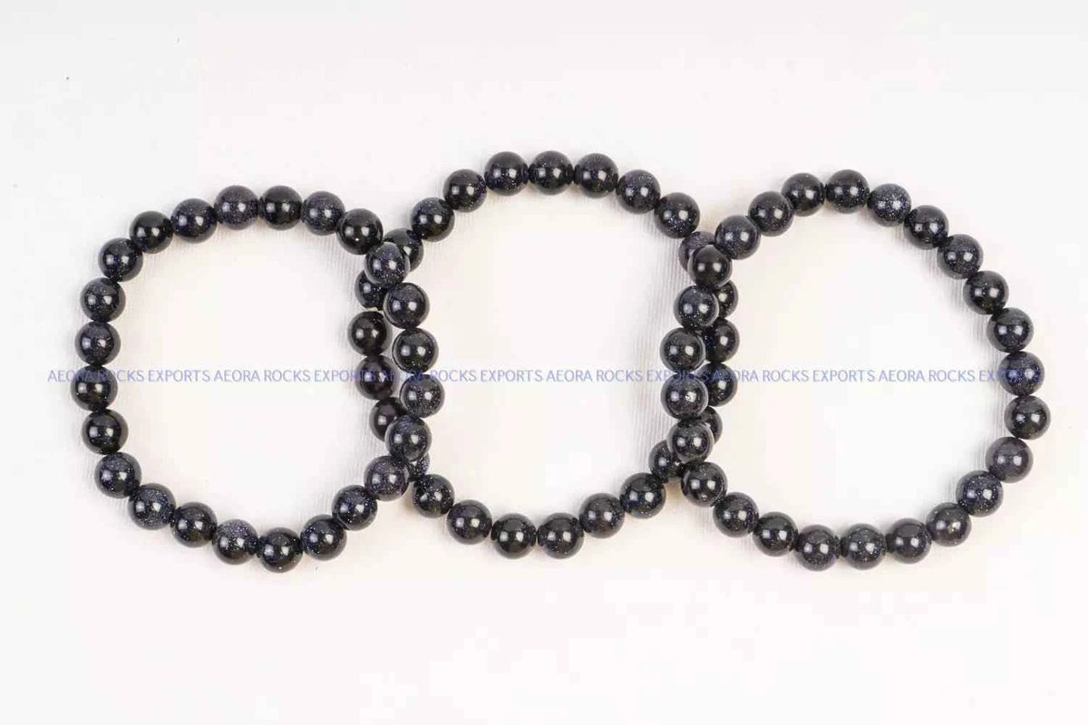 Blue Goldstone Bead Bracelet 8mm in India - Aeora Rocks