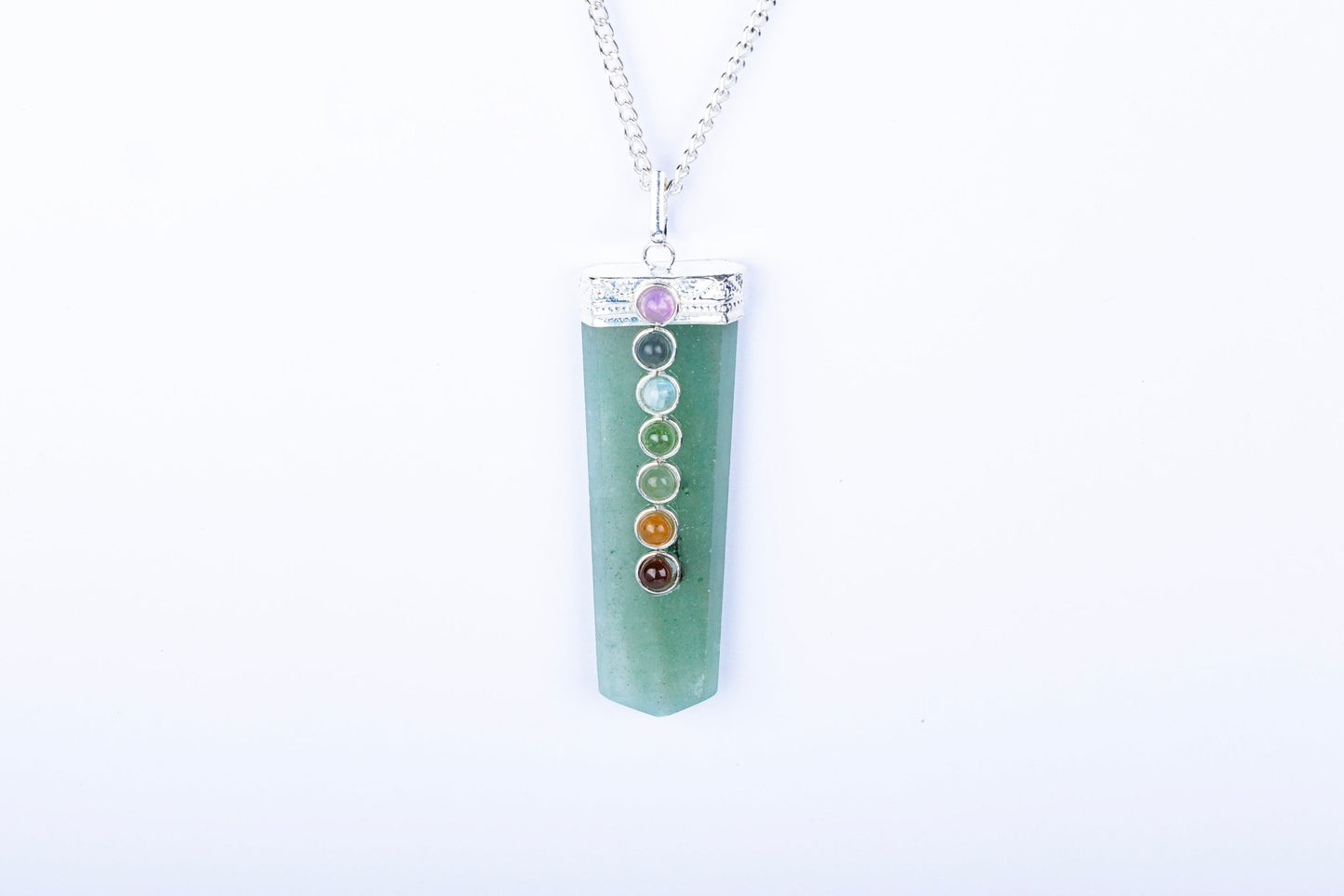 Green Aventurine Chapti Pendant with Seven Chakra Beads - AEORA ROCKS INDIA - Healing Crystals superstore