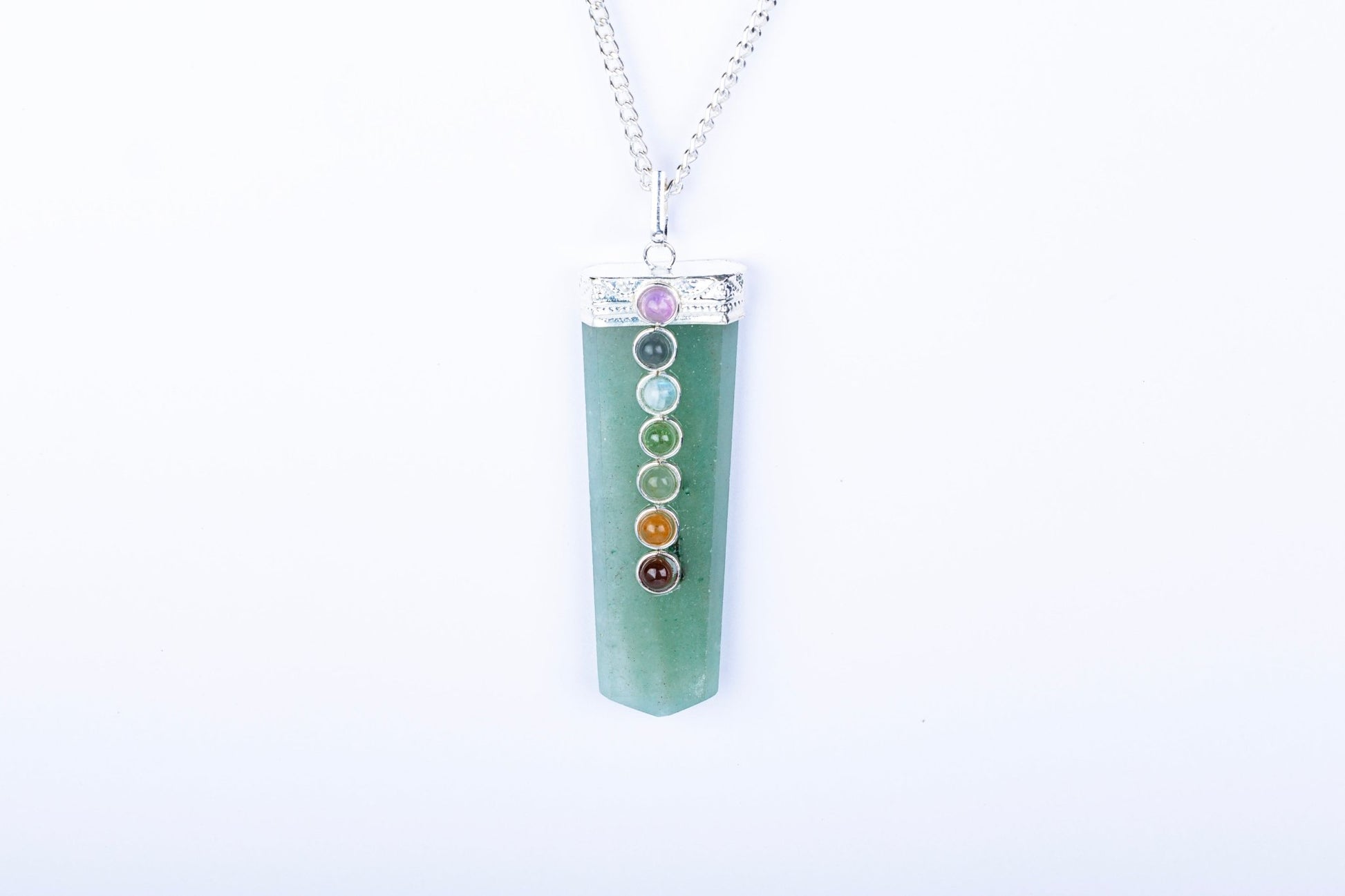 Green Aventurine Chapti Pendant with Seven Chakra Beads - AEORA ROCKS INDIA - Healing Crystals superstore