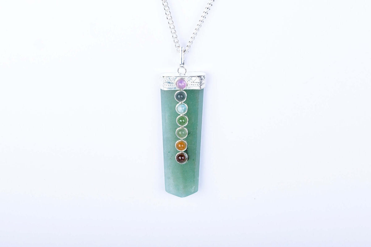 Green Aventurine Chapti Pendant with Seven Chakra Beads - AEORA ROCKS INDIA - Healing Crystals superstore