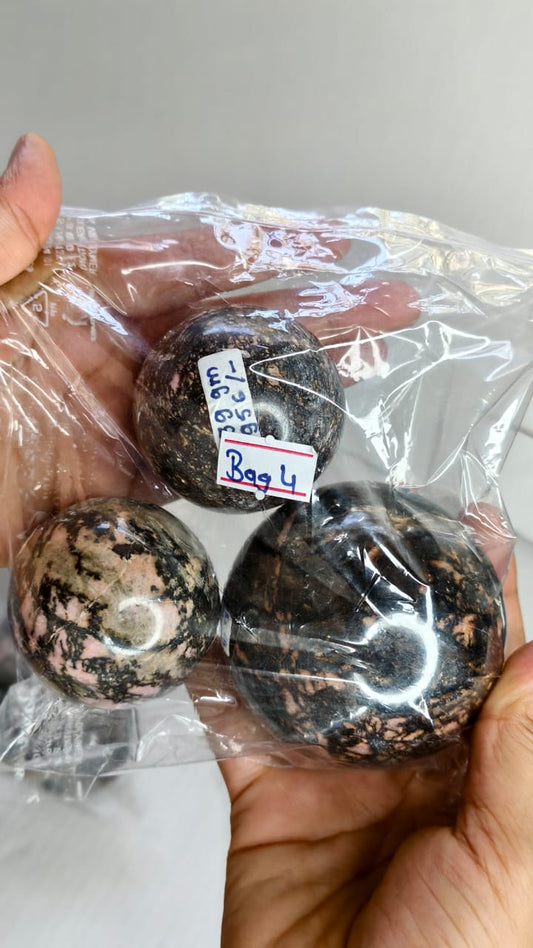 RHODONITE SPHERE BAG  4 - 1KG, 3 PCS
