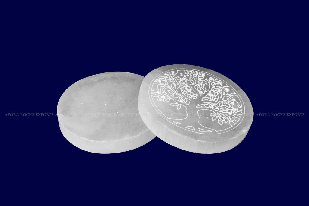 Selenite Tree Design Charging Plate - AEORA ROCKS INDIA - Healing Crystals superstore