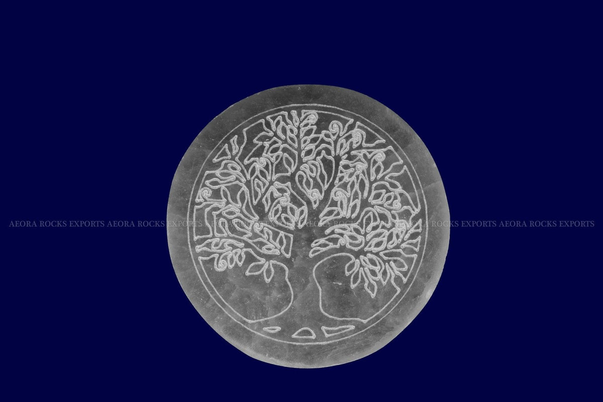 Selenite Tree Design Charging Plate - AEORA ROCKS INDIA - Healing Crystals superstore