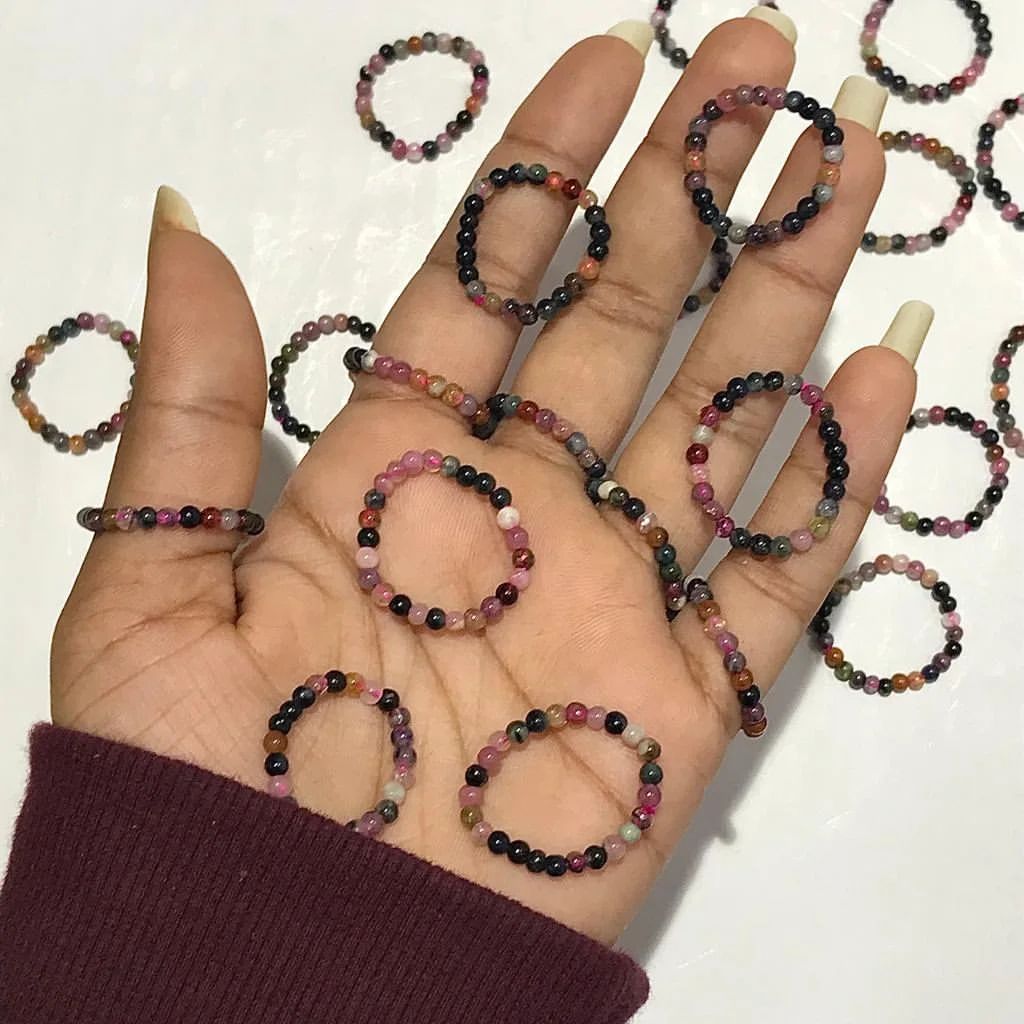 Watermelon Tourmaline Bead Rings