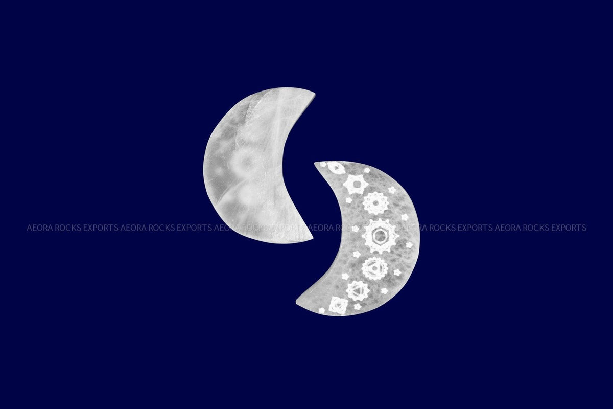 Natural Selenite Moon Design Charging Plate in India - Aeora Rocks - AEORA ROCKS INDIA - Healing Crystals superstore