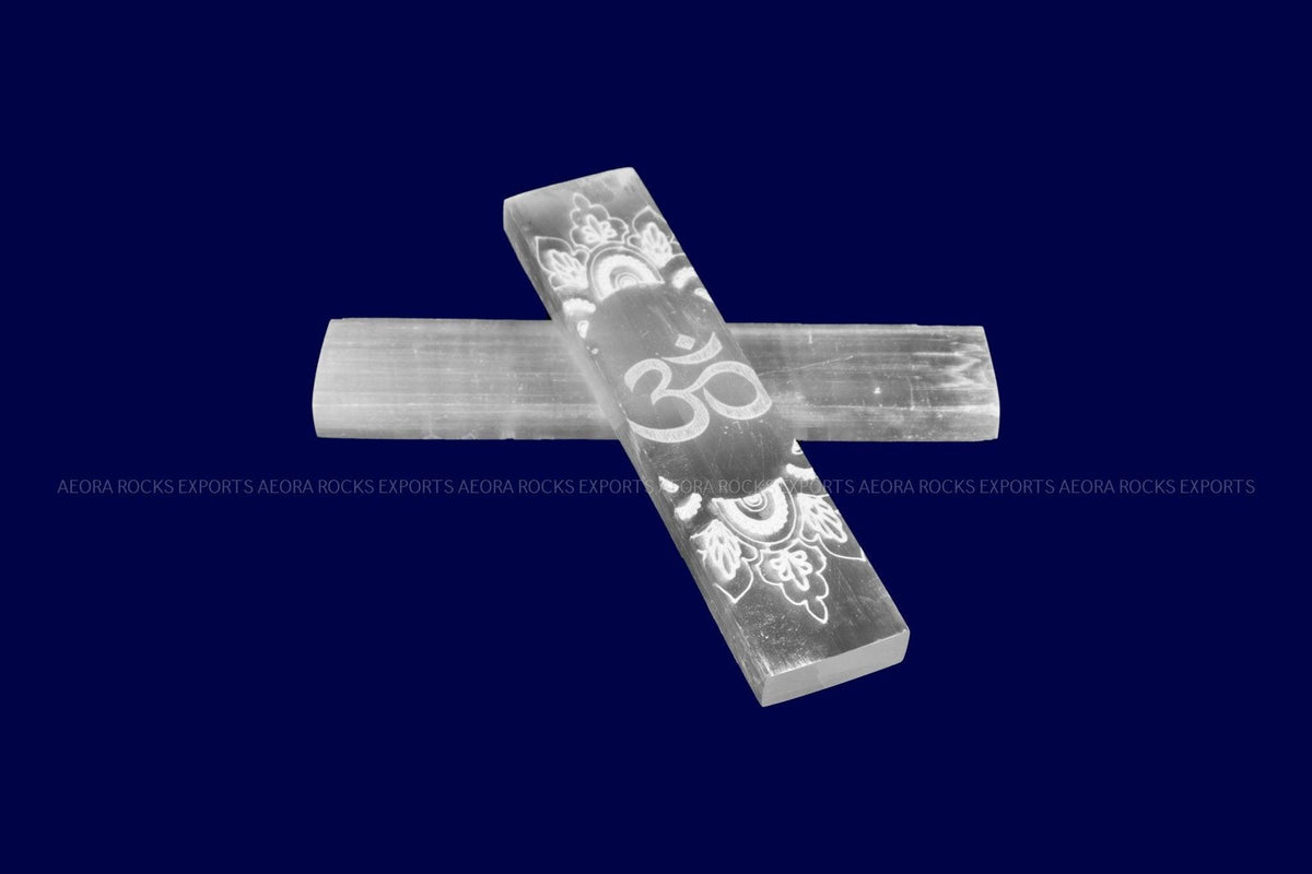 Natural Selenite Om Slab in India - Aeora Rocks - AEORA ROCKS INDIA - Healing Crystals superstore